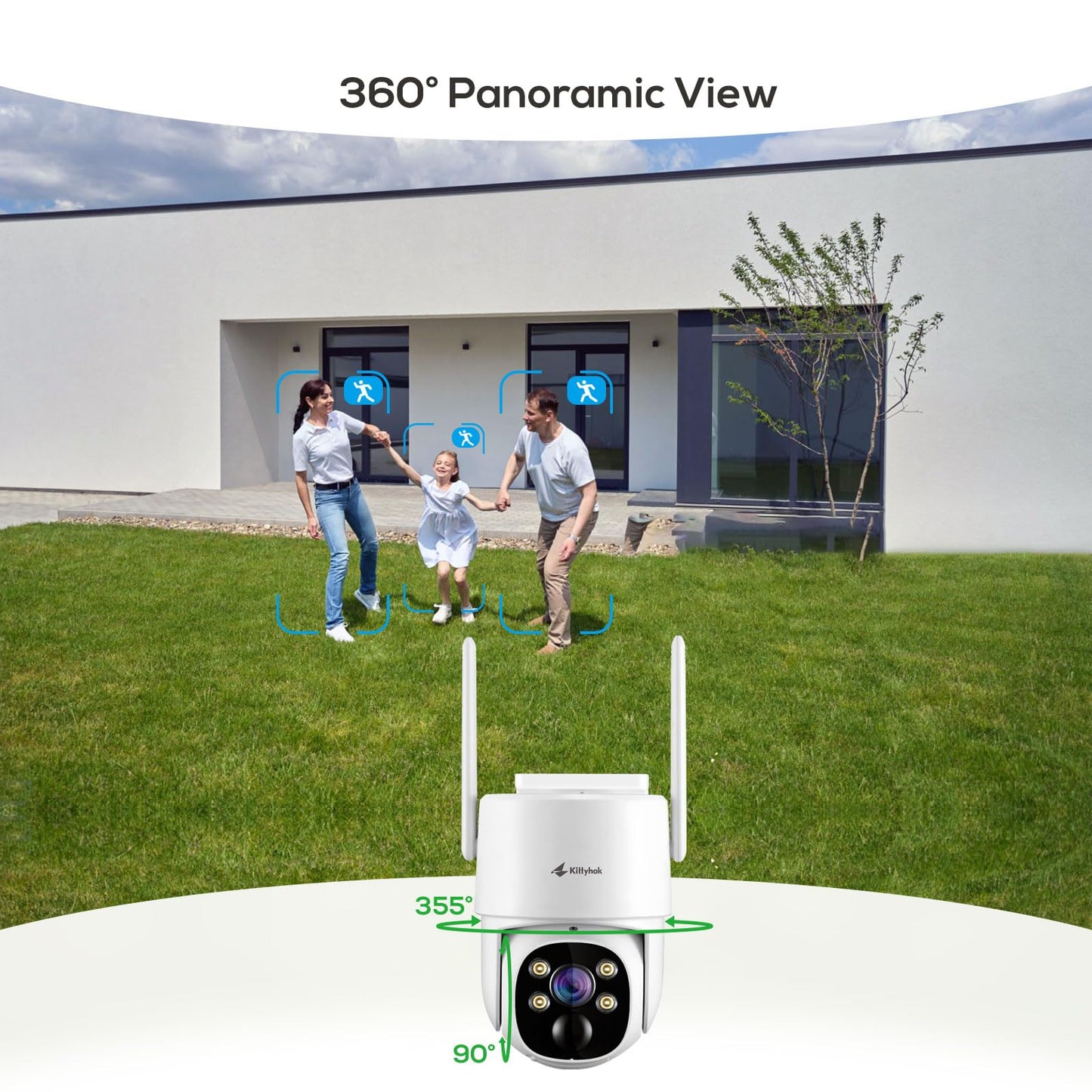 Kittyhok PT Solar Camera Security Outdoor | 2K FHD Security Camera Wireless Outdoor, Solar Battery Powered, Color Night Vision, Smart Detection, IP66