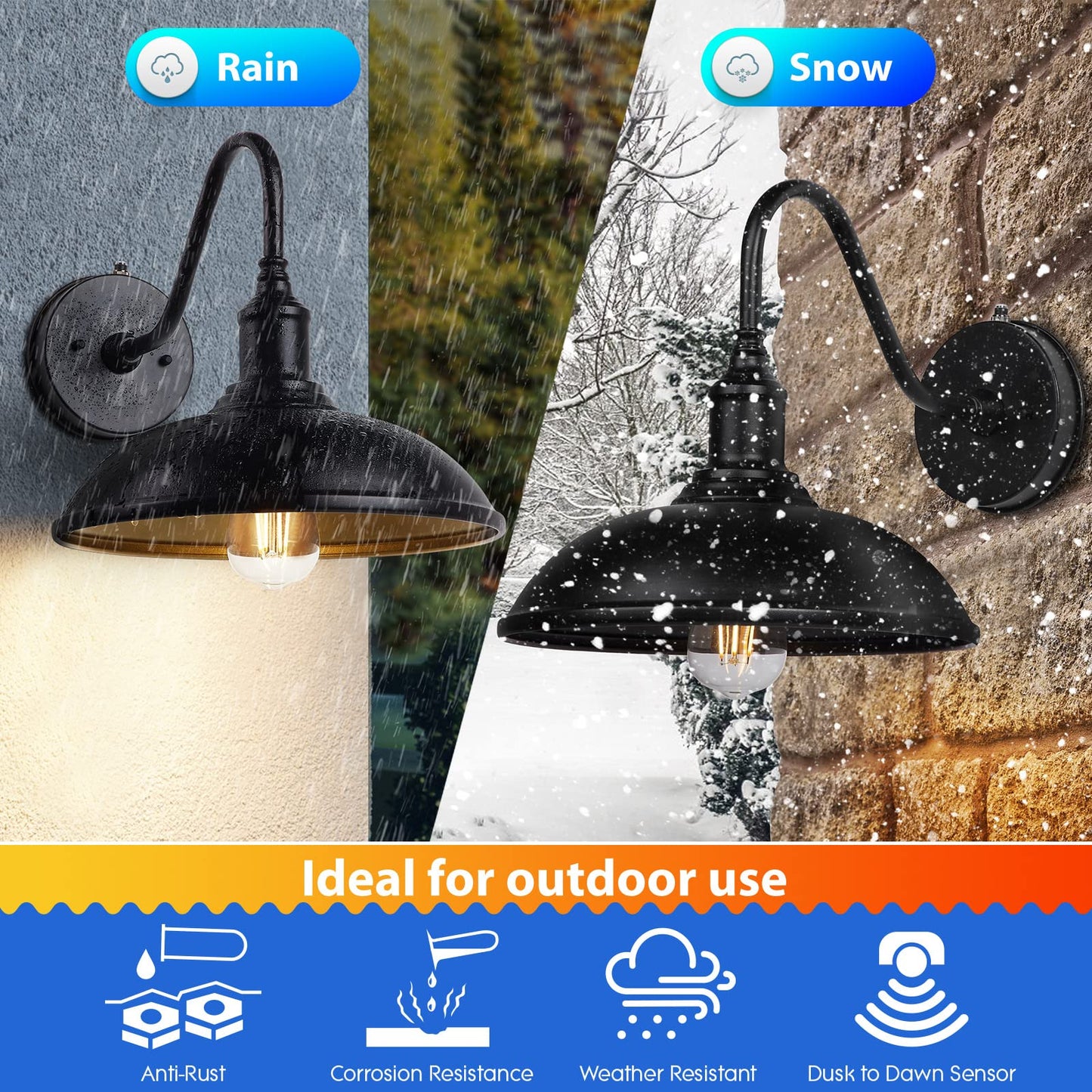 Naurham Dusk to Dawn Exterior Farmhouse Lighting Barn Light Fixture for House with Anti-ponding Bottom, Outdoor Barn Light Gooseneck Lighting