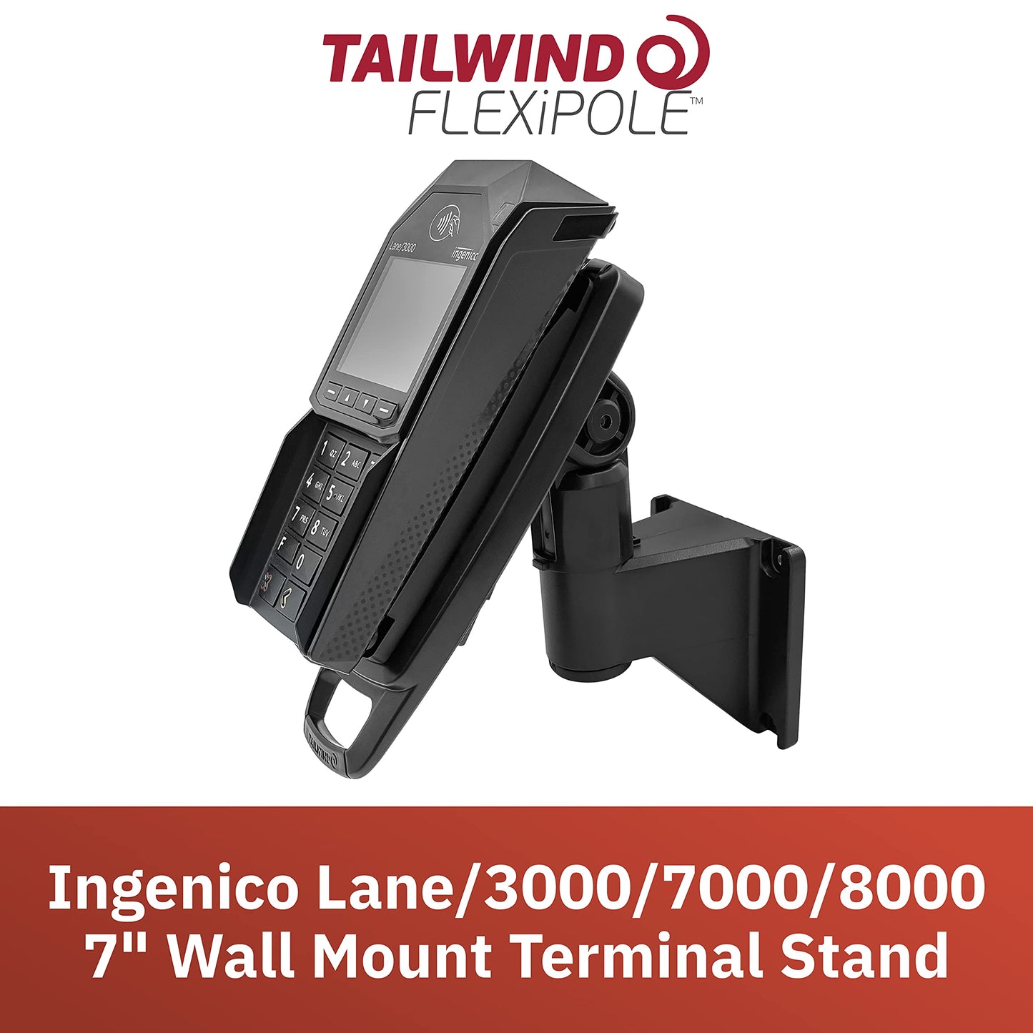 ENS Tailwind Ingenico Lane/3000/7000/8000 7" Wall Mount Terminal Stand, Black
