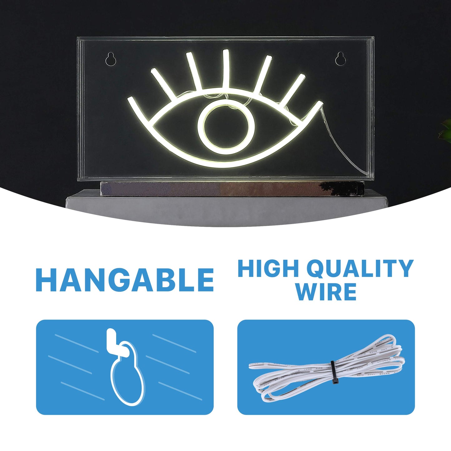 JONATHAN Y 11.8" x 5.9" Yellow Eye Contemporary Glam LED Neon Light, USB Operated Acrylic Box Sign for Desktop or Wall Hanging, Modern Boho Decor