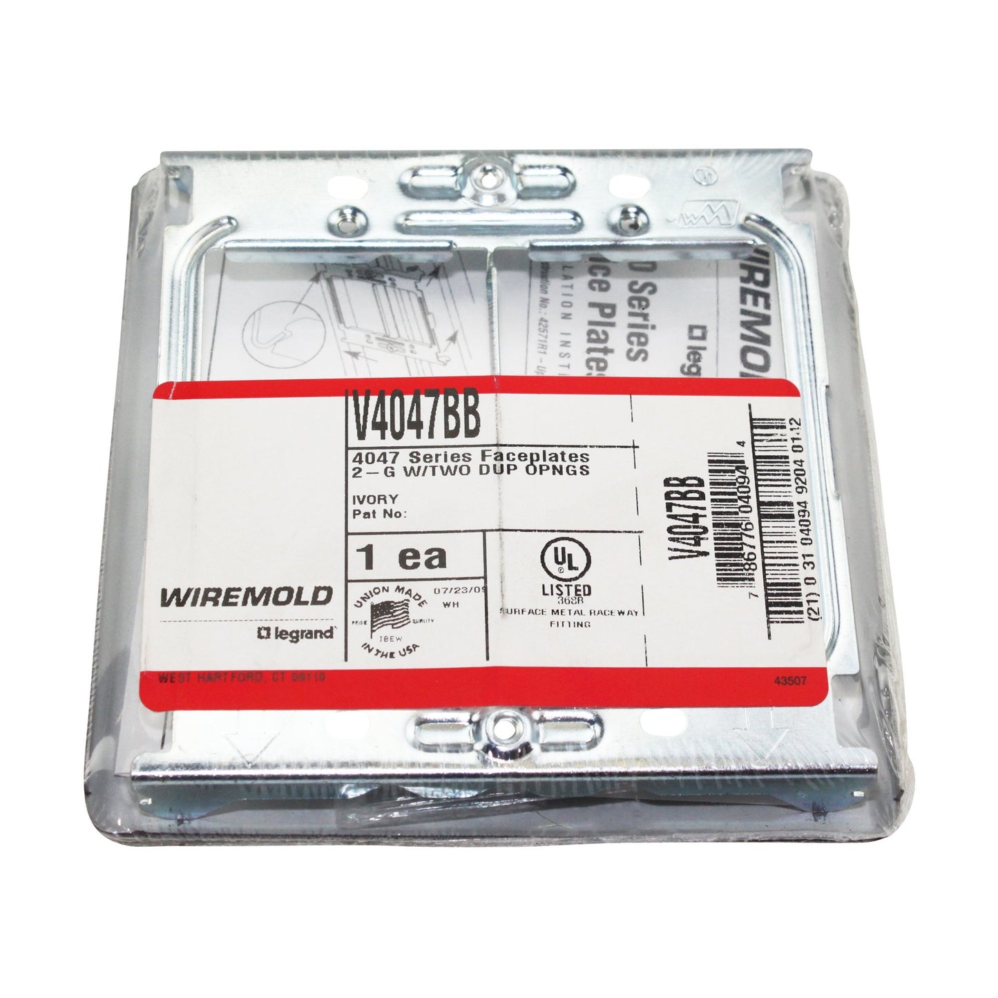 Wiremold Legrand V4047BB 2-Gang Cover Plate With 2 Duplex Opening, Ivory
