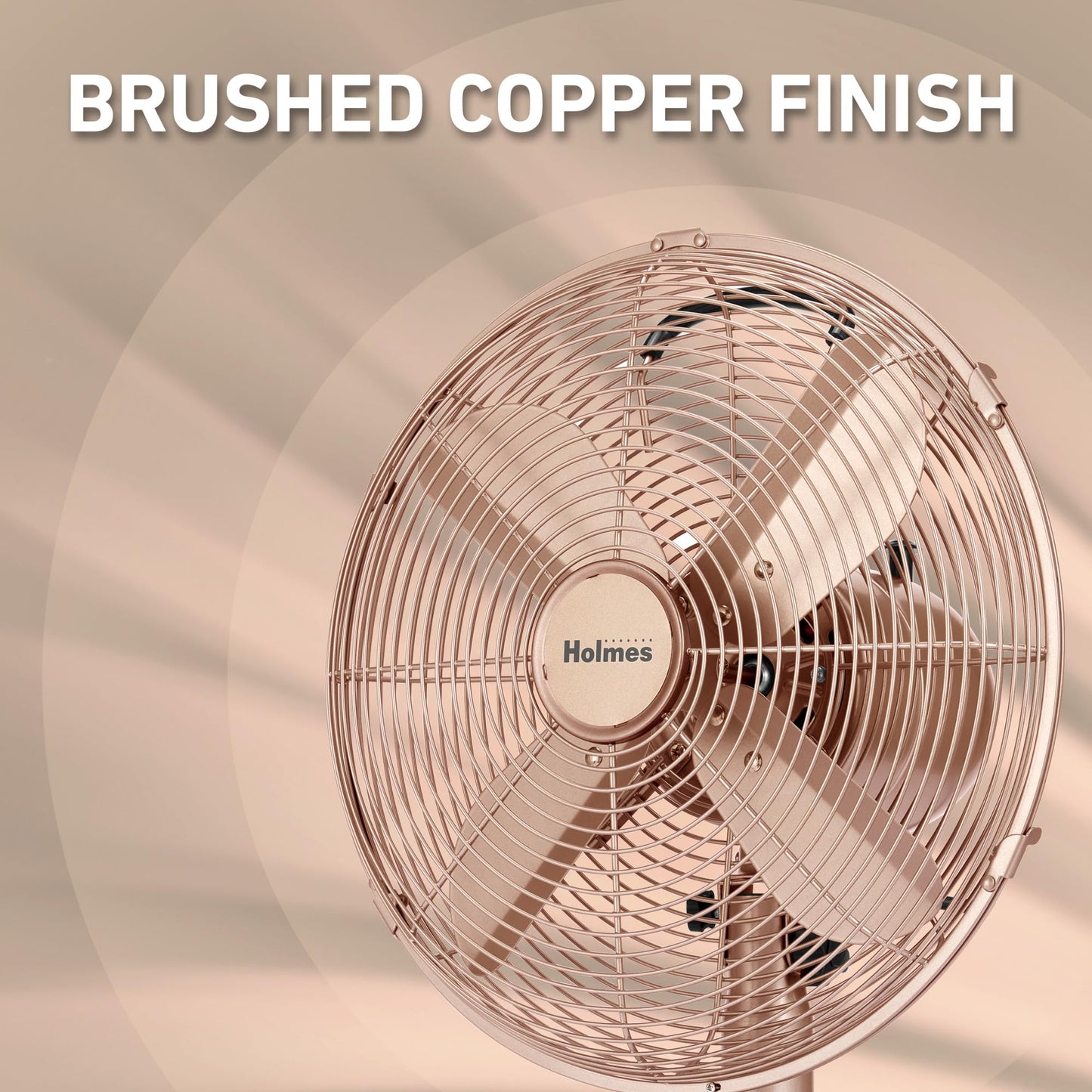 Holmes 12" Vintage Metal Table Fan 3-Speed Brushed Copper Finish