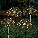 Lewondr Firework Solar Garden Lights 4 Pack, 120 LED Solar Firework Lights with 8 Lighting Modes, Waterproof Sparkler Starburst Solar Lights Outdoor