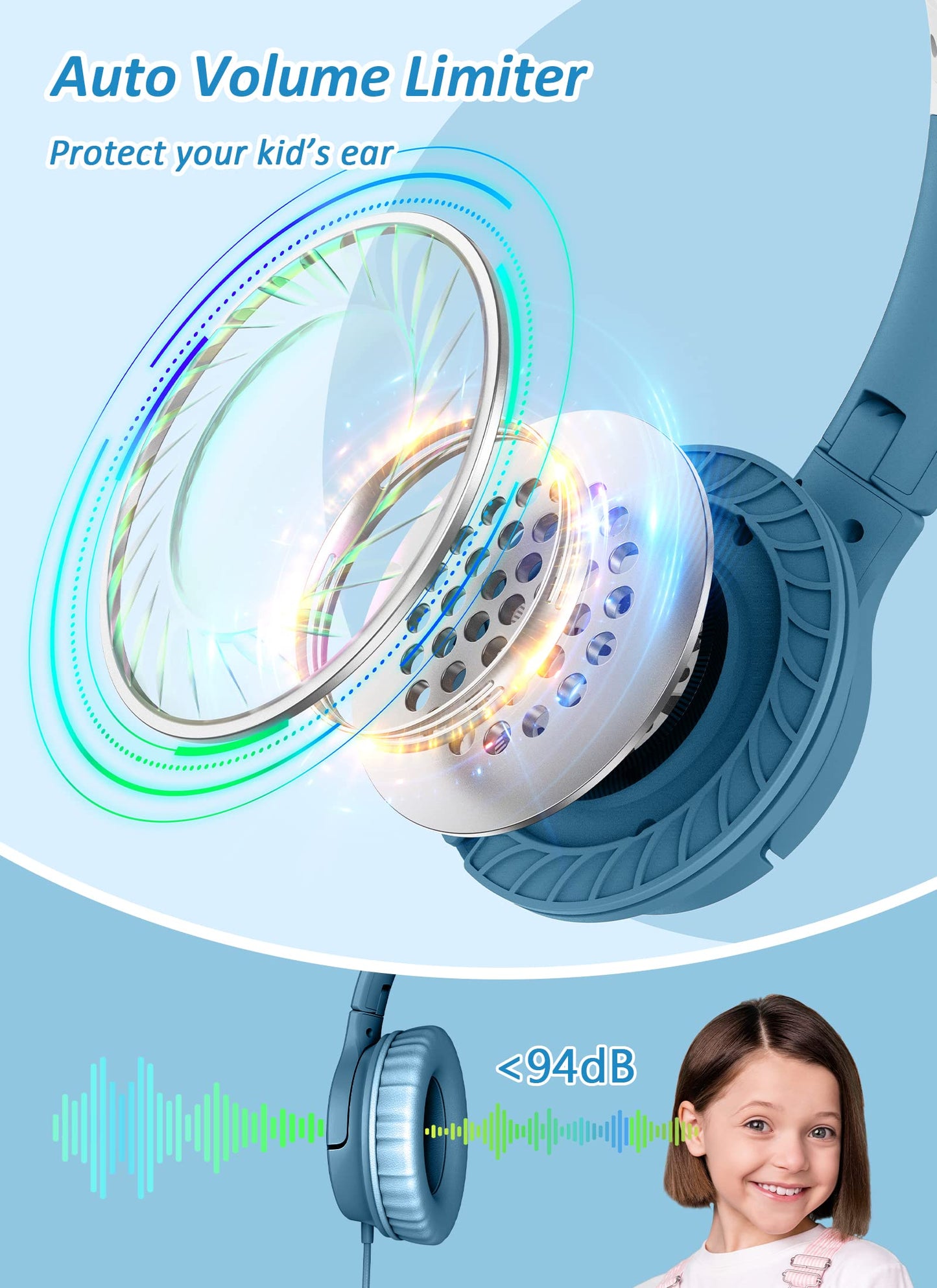 Kids Headphones, 3.5mm Jack Wired On-Ear Foldable Headphones for Kids