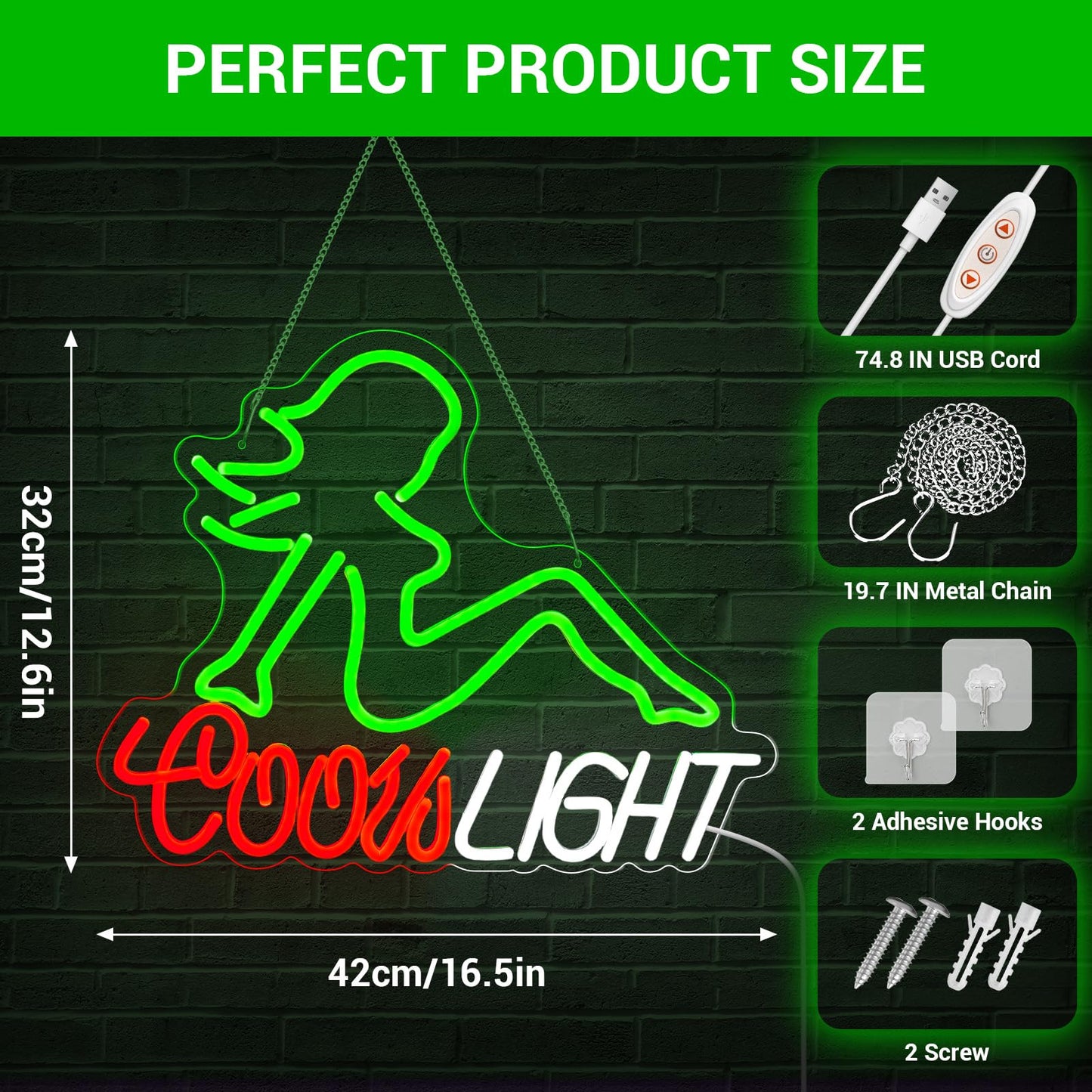 Tailedi Crs Neon Sign, Beer LED Light for Man Cave Bar Decor Green Lady Neon Lights for Bar Wall Art for Beer Pub Restaurant Party Decor