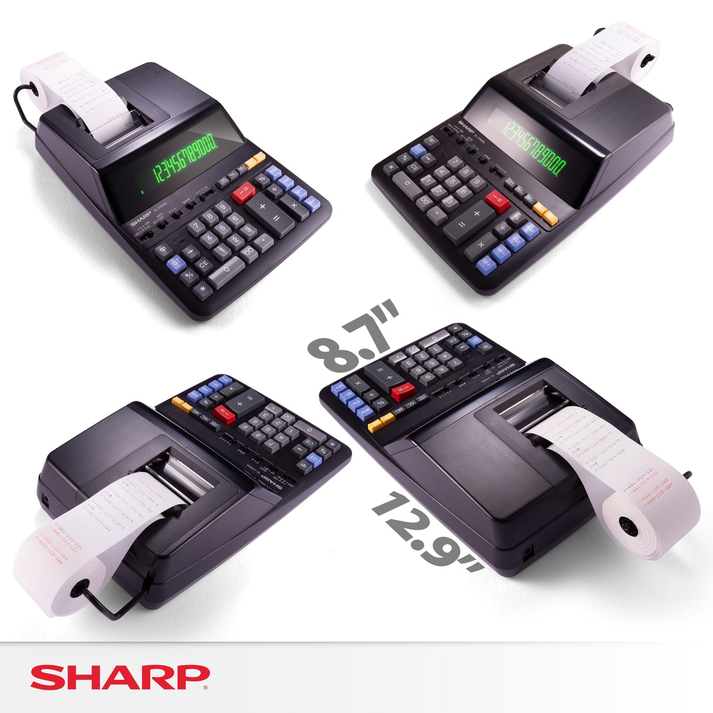 Sharp 12-Digit Print Calculator Desktop Size Adding Machine, Perfect for Everyday Use and Office, Bright, Large Easy-to-Read Numbers on Both The