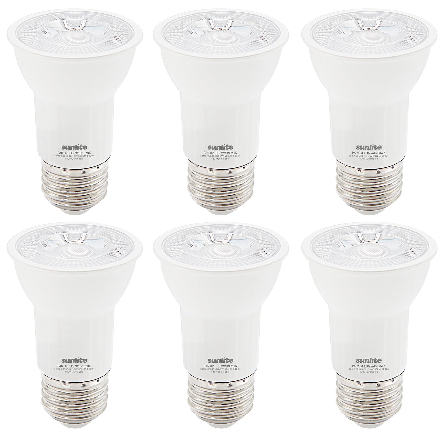 Sunlite 41568 LED PAR16 Long Neck Recessed Spotlight Bulb, 7 Watt, (75W Halogen Replacement), 500 Lumens, Medium (E26) Base, Dimmable, ETL Listed