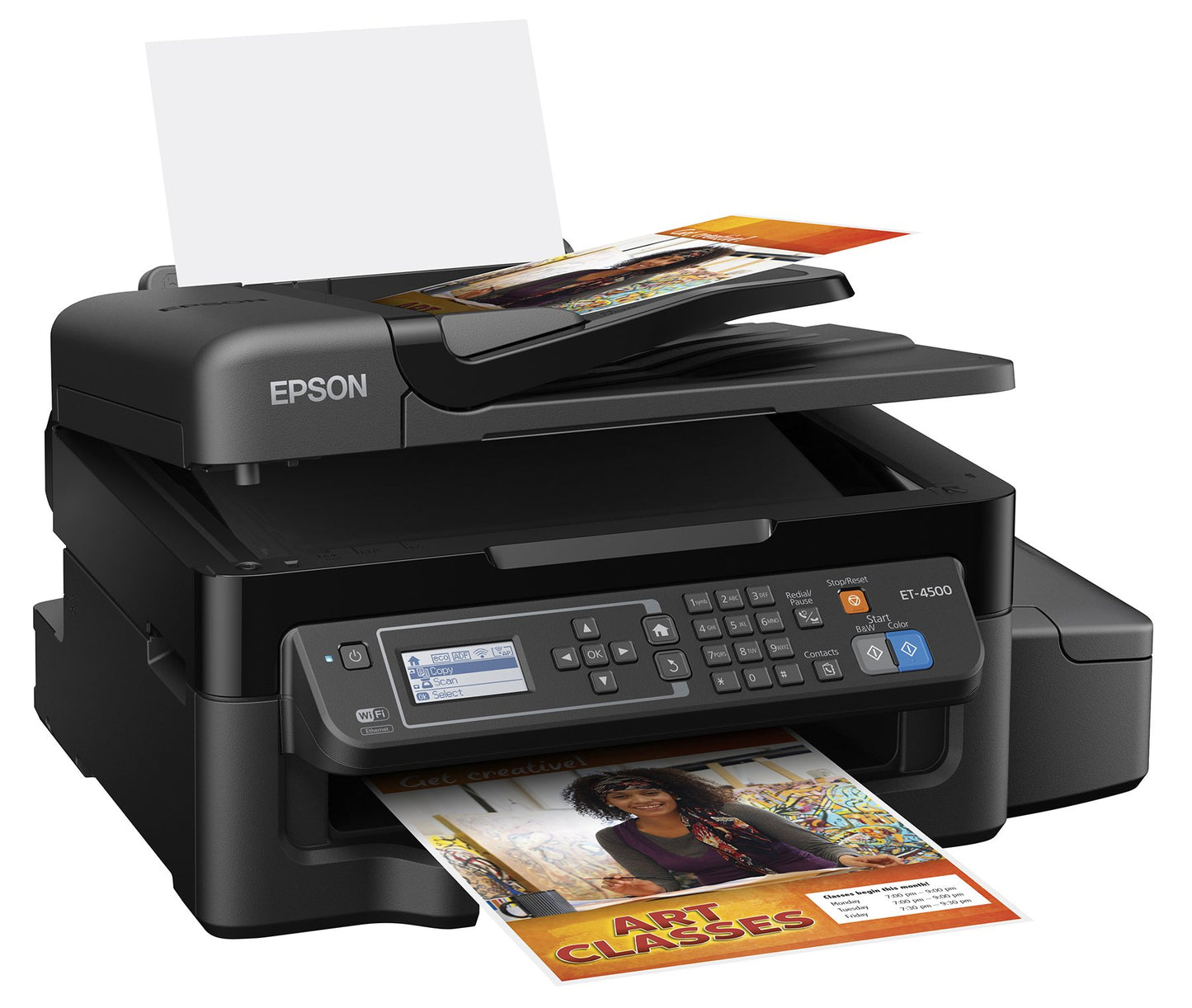 Epson WorkForce ET-4500 EcoTank Wireless Color All-in-One Supertank Printer with Scanner, Copier, Fax, Ethernet, Wi-Fi, Wi-Fi Direct, Tablet