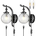 Mgcanyu Globe Glass Wall Sconce Set of 2, Farmhouse Vintage Plug in Wall Light Fixtures Rustic Industrial Wall Lights for Bedroom Bathroom Hallway