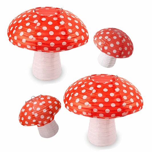 4Pcs Mushroom Paper Lanterns, Cynzia Large Paper Lantern Wonderland Forest Jungle Theme Hanging Ornament, 3D Mushroom Decor for Garden, Christmas