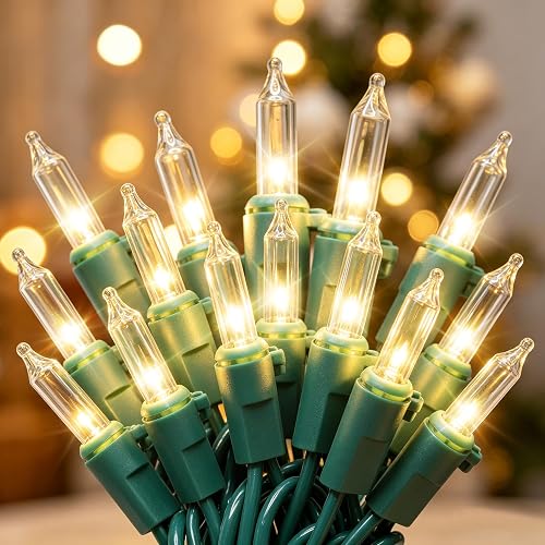 YOUNGAR Christmas Lights, Clear Outdoor Lights,2 Pack 23FT 100 Green Wire Light Connectable Incandescent Mini Light, Approved Tree Lights for Xmas