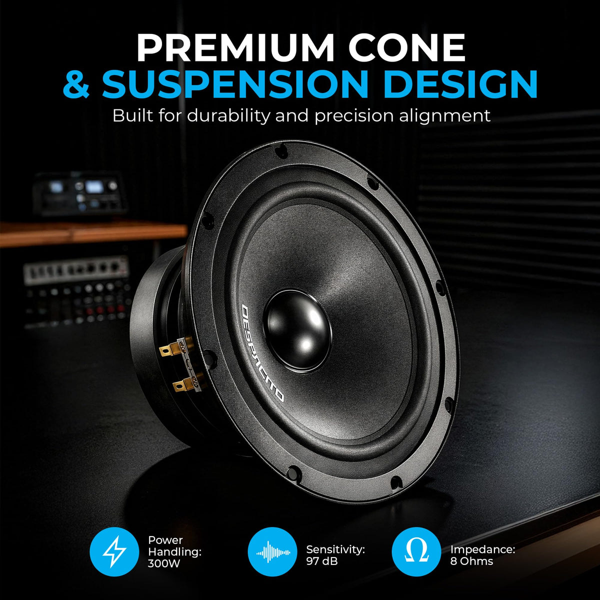 DEEJAY LED 6.5-Inch Midrange Speaker, Sealed Back, 8 Ohm, 150W RMS / 300W Program Power, High Output Ideal for Car Audio or PA
