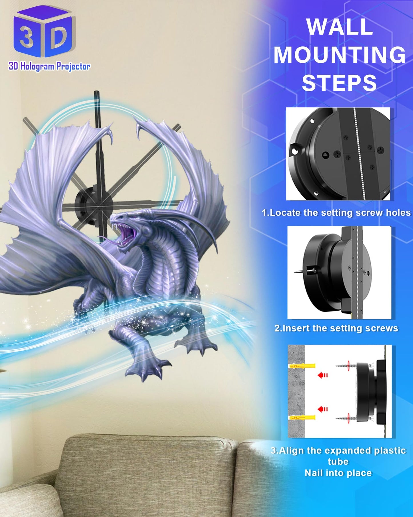 3D Hologram Fan, 18 Inch 3D Holographic Fan 2000*704PX Resolution 352pcs HD LED Beads with Remote/Bluetooth/WIFI, Holographic Video Advertising