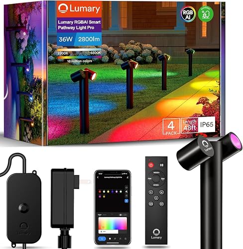 Lumary Smart Pathway Lights Pro 700LM, RGBAICW Color Changing Landscape Lights with 8 Adjustable 355° Spot Lights IP65 Waterproof, 48FT Wired Outdoor