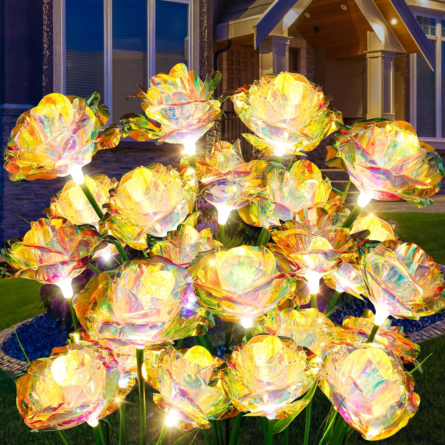 [24 Bigger Roses] Solar Garden Lights Outdoor, Birthday Gifts for Mom Women Preserved Flowers Solar Light, IP65 Waterproof Garden Decoration