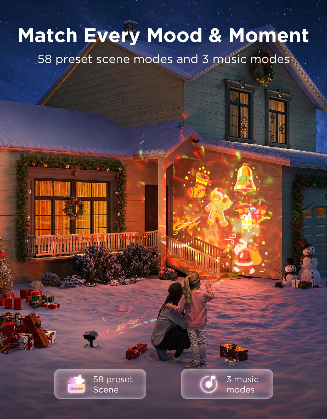 Govee Outdoor Decoration Projector Light, Upgraded LED Snowflake Projector, 180° Rotation, 20 HD Effects & 58 Scene Modes with App Control, IP67