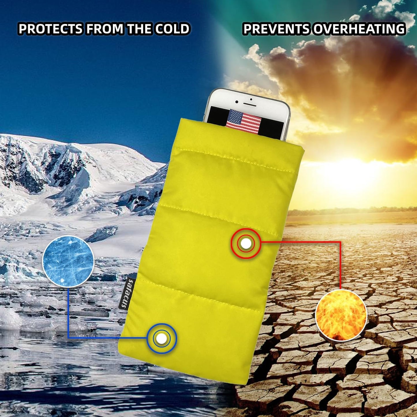 SAFACUS Thermal Phone Case Prevent OVERHEATING in The Sun, Cellphone Pouch for Camping Prevents Freezing, Extends Battery Life, Outdoor Warm Cover