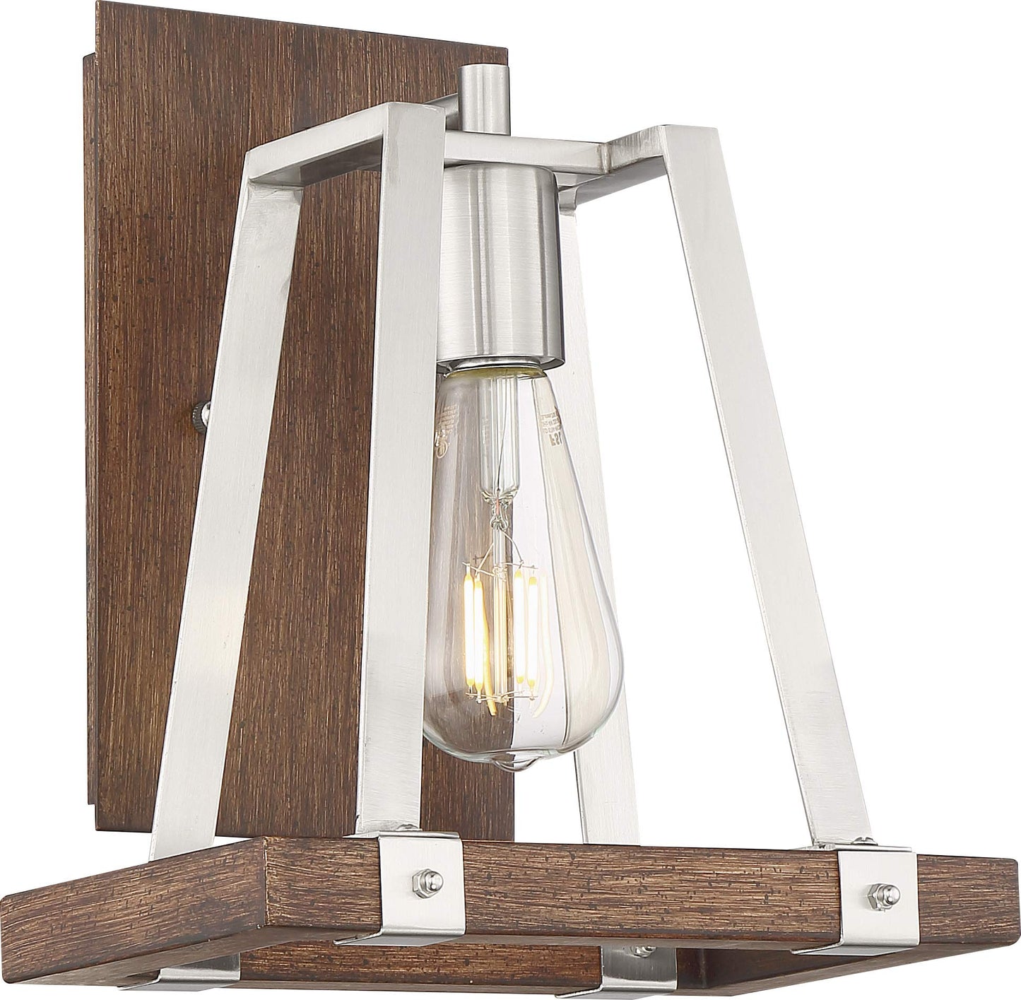 Nuvo 60/6881 Outrigger Wall Sconce Brushed Nickel and Nutmeg Wood Finish, 1 Light