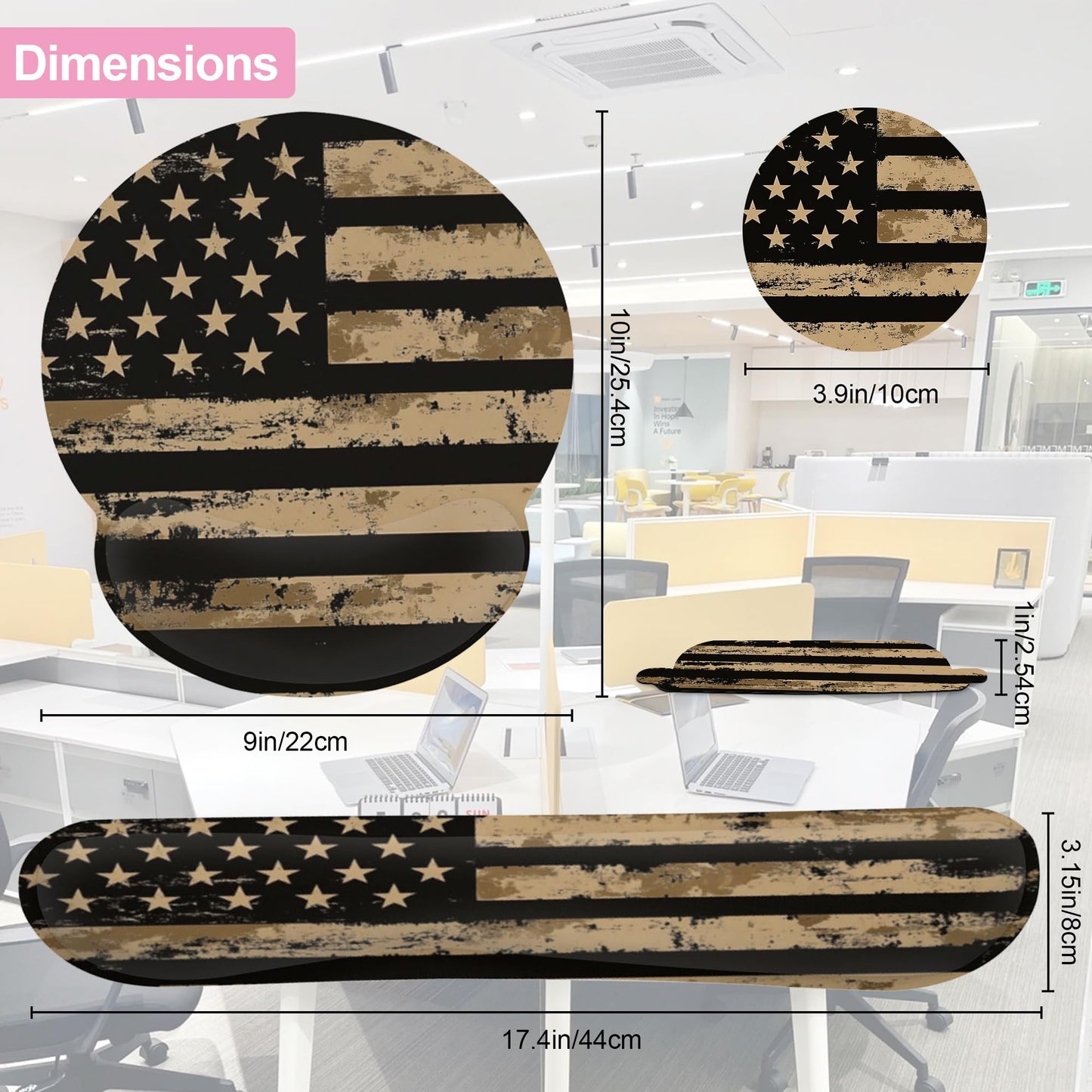 Retro Flag Ergonomic Wrist Support Keyboard Mouse Wrist Rest Set, Computer Office Comfortable Wrist Rest for Mouse Easy Typing
