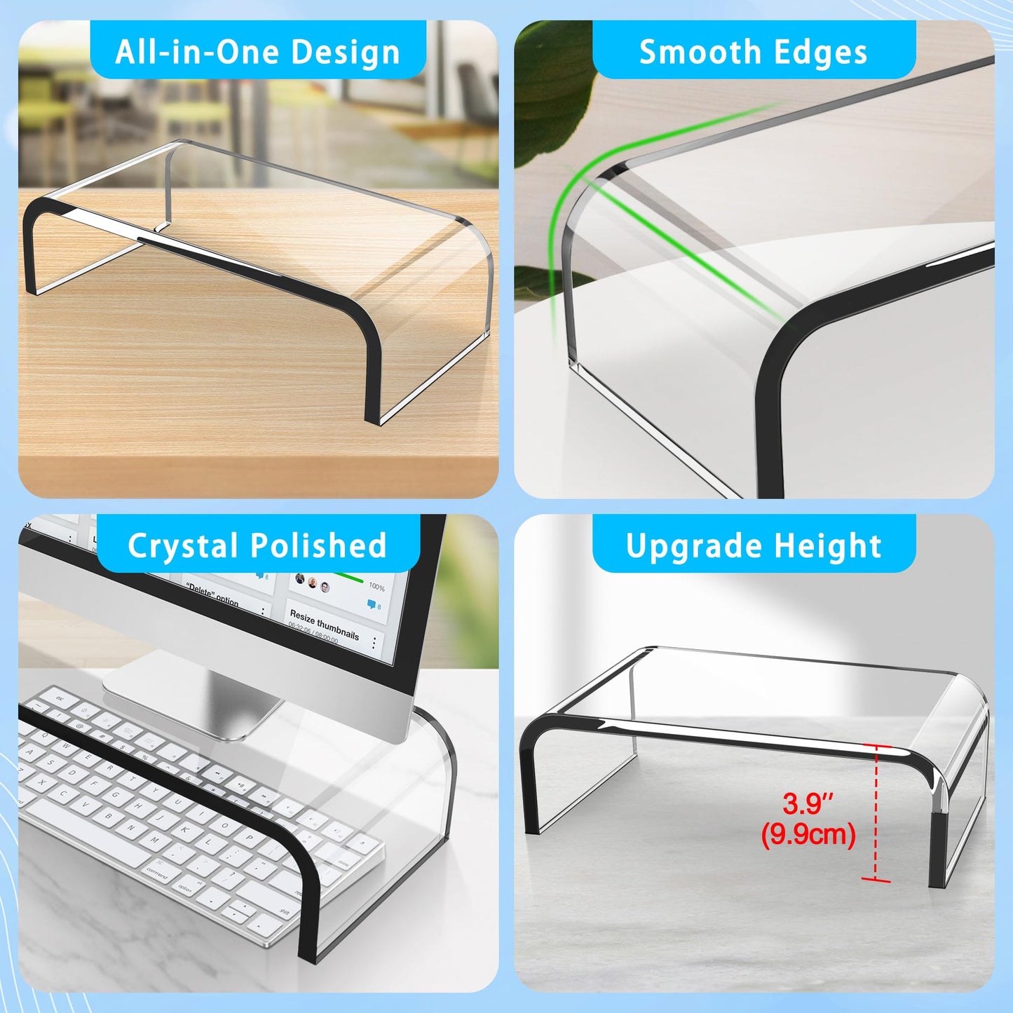 AboveTEK Acrylic Monitor Stand - Clear Monitor Riser & Computer Desk Stand, Premium Acrylic Laptop Stand for Home Office, PC TV Stand with Keyboard