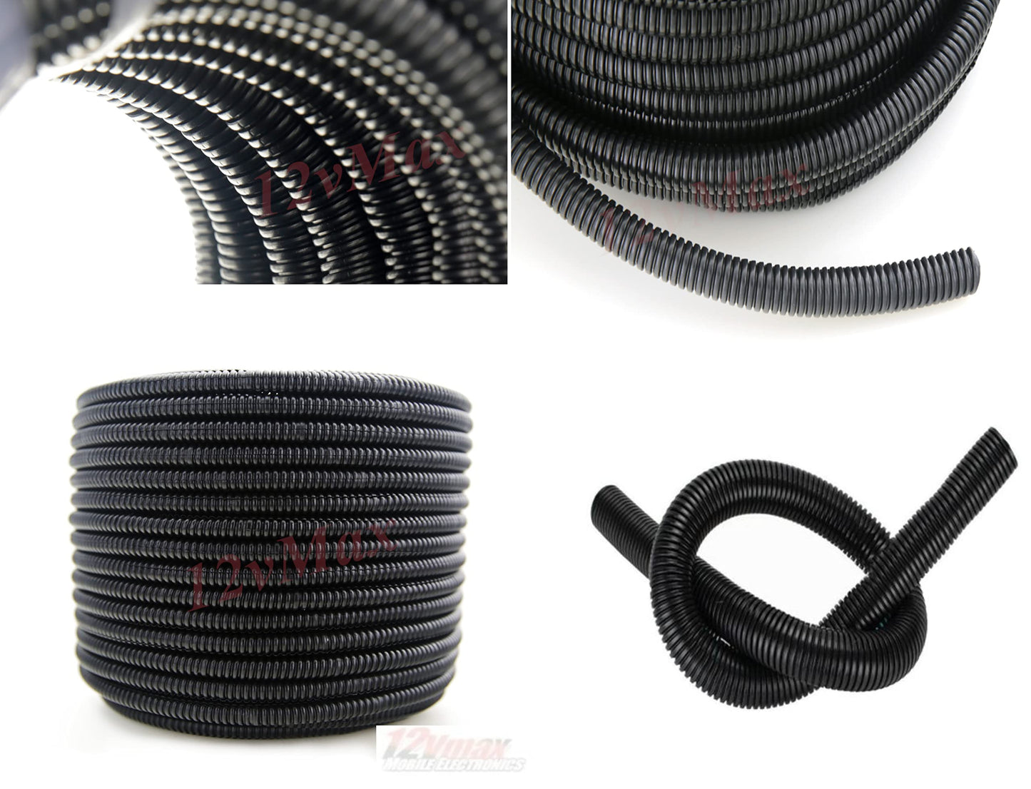 12vMax - 1/2" inch Split Loom roll of 50ft Cable Shielding Sleeve Plastic high-Temperature Cover for Electrical Industrial