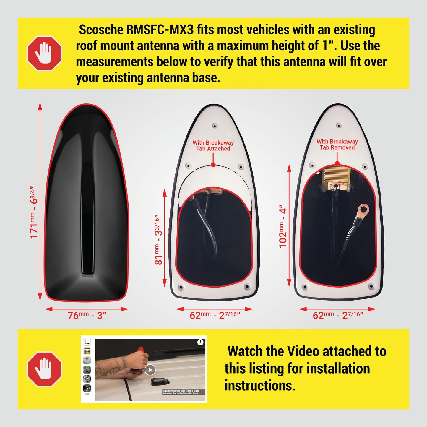 Scosche RMSFC-MX3 Shark Fin Antenna Cover for AM/FM Radio - Fits Most Vehicles with an Existing Roof Top Antenna - Easy Install for Car, Truck, SUV