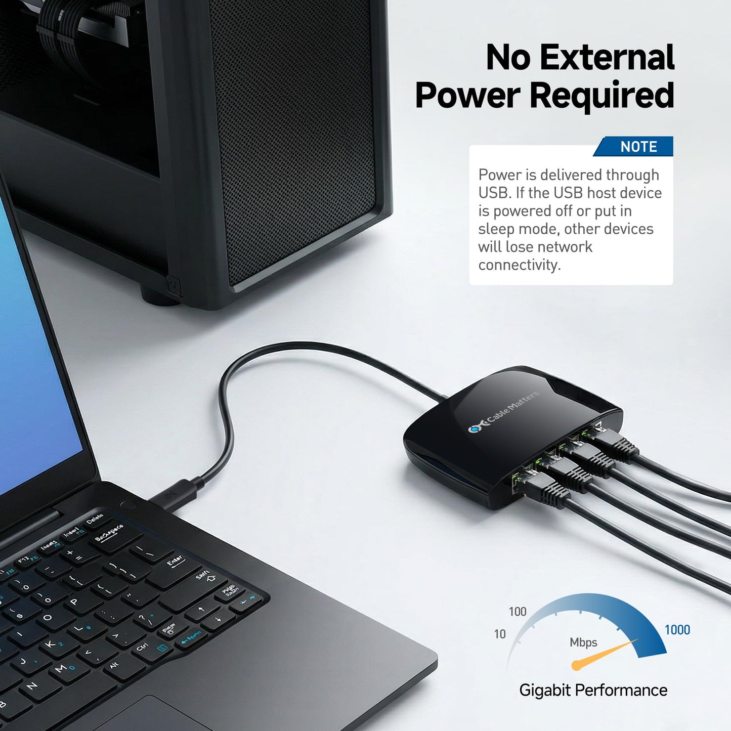 Cable Matters USB C to 4-Port Gigabit Ethernet Switch, TB5/TB4 Compatible
