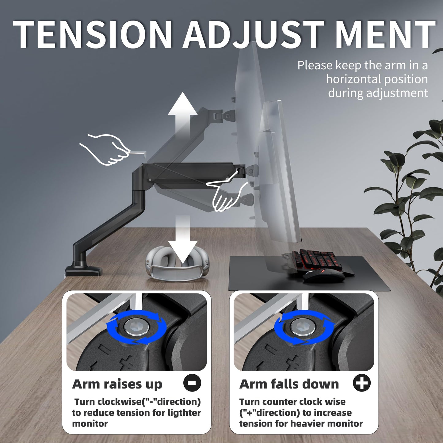 Single Monitor Arm Desk Mount?Gas Spring Monitors Arm for 17-32 inch Screens,Adjustable Computer Monitors Stand up to 4.4 to 19.8 lbs,Vesa Mount