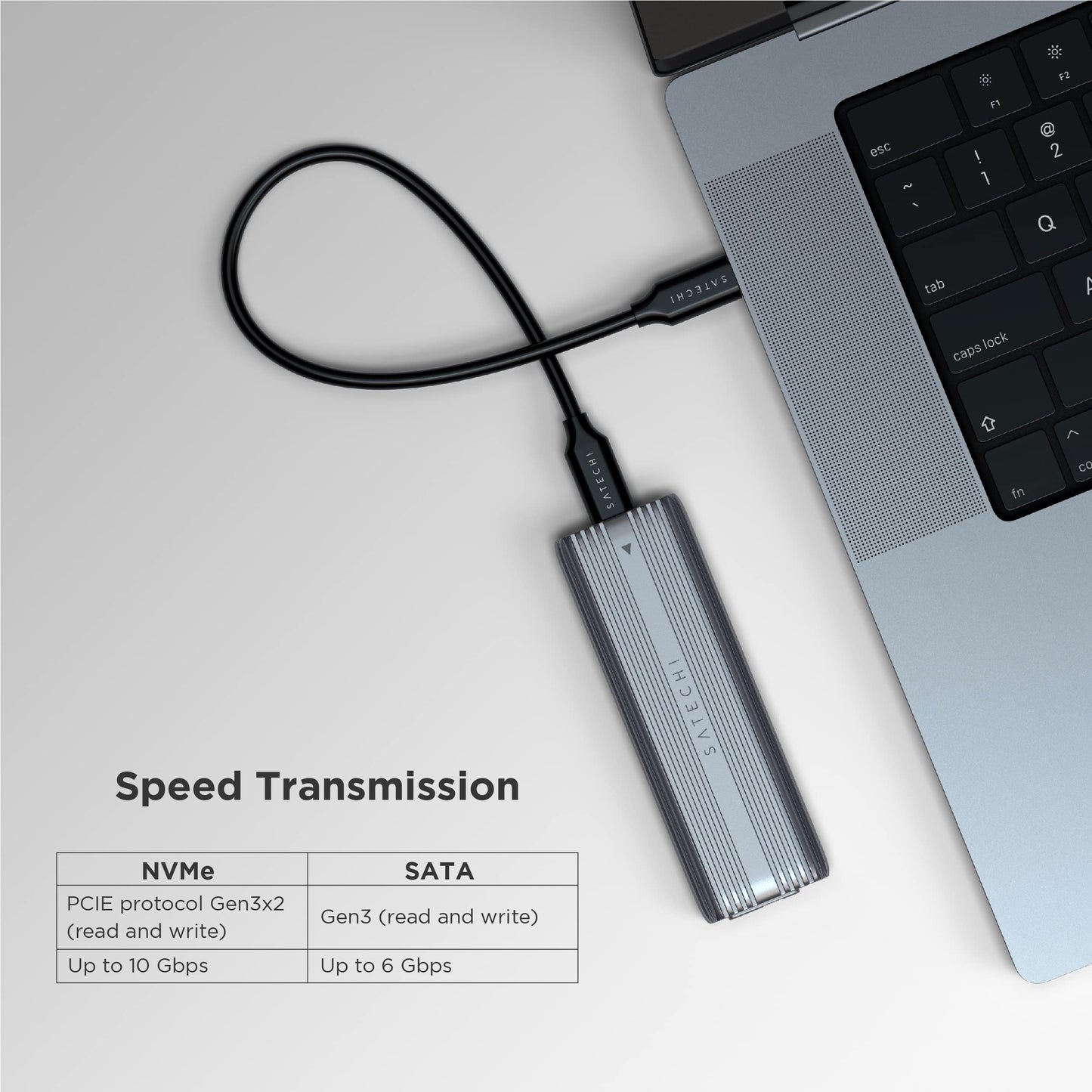 Satechi USB-C Aluminum Tool-Free Enclosure for M.2 PCIE NVME and SATA SSD, Support USB 3.2 Gen 2, 10 Gbps, M.2 NVMe/SATA PCIe B+M Key, up to 4TB, UASP