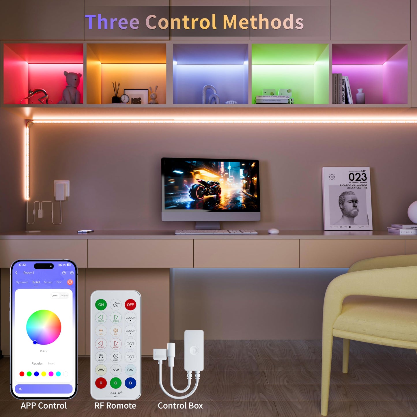 PAUTIX COB LED Strip Lights,32.8ft RGB+CCT 2700K-6500K White LED Lights,Dimmable Color Changing RGB LED Strip Light,with Remote/APP Control,for