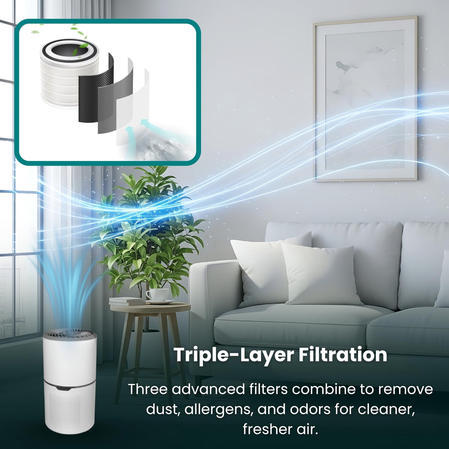 Equator Air Purifier for Pet Homes - Eliminates Pet Smells, Dander & Hair | Advanced HEPA + Carbon Filtration for Fresh, Odor-Free Living