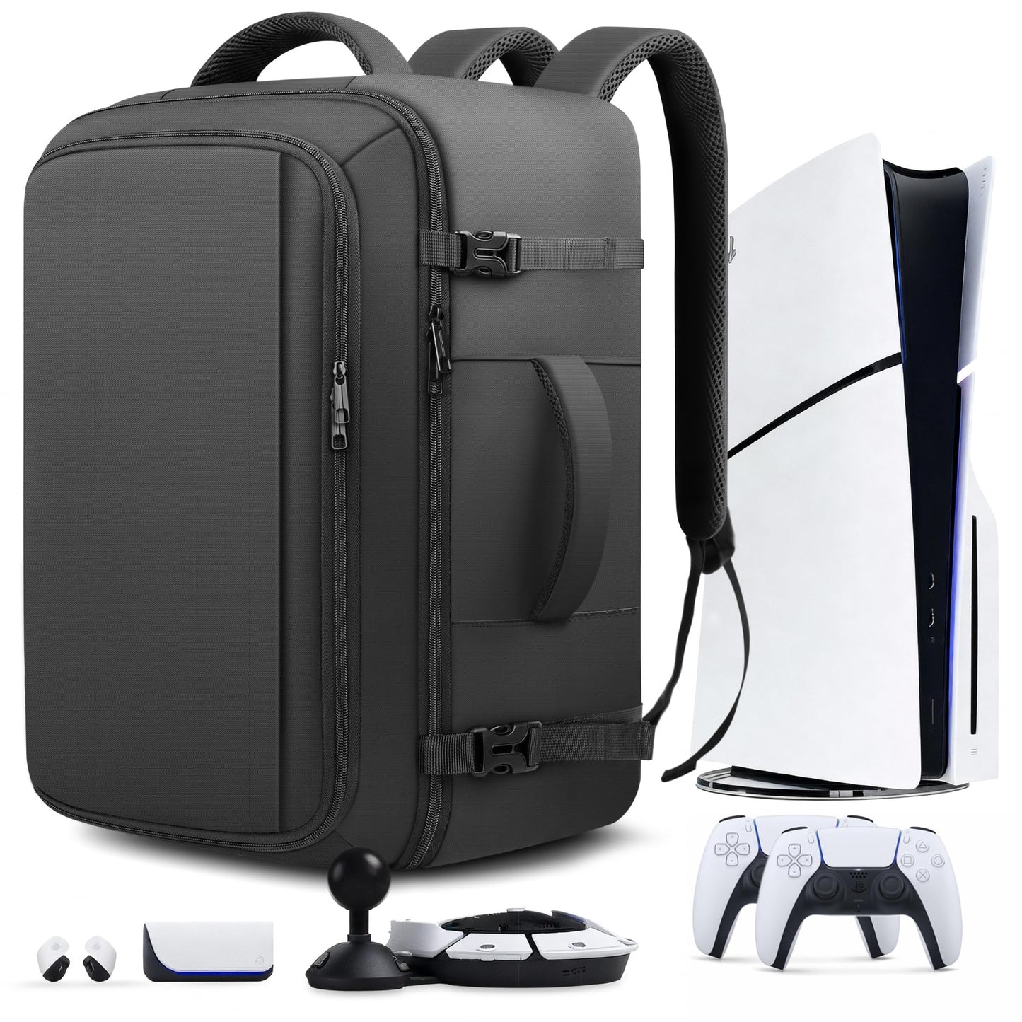 Fxcelets Carrying Case for PS5, Protective Travel Backpack Fits for Playstation 5 Console, Headset, 15.6" Laptop, More Game Discs and Gaming