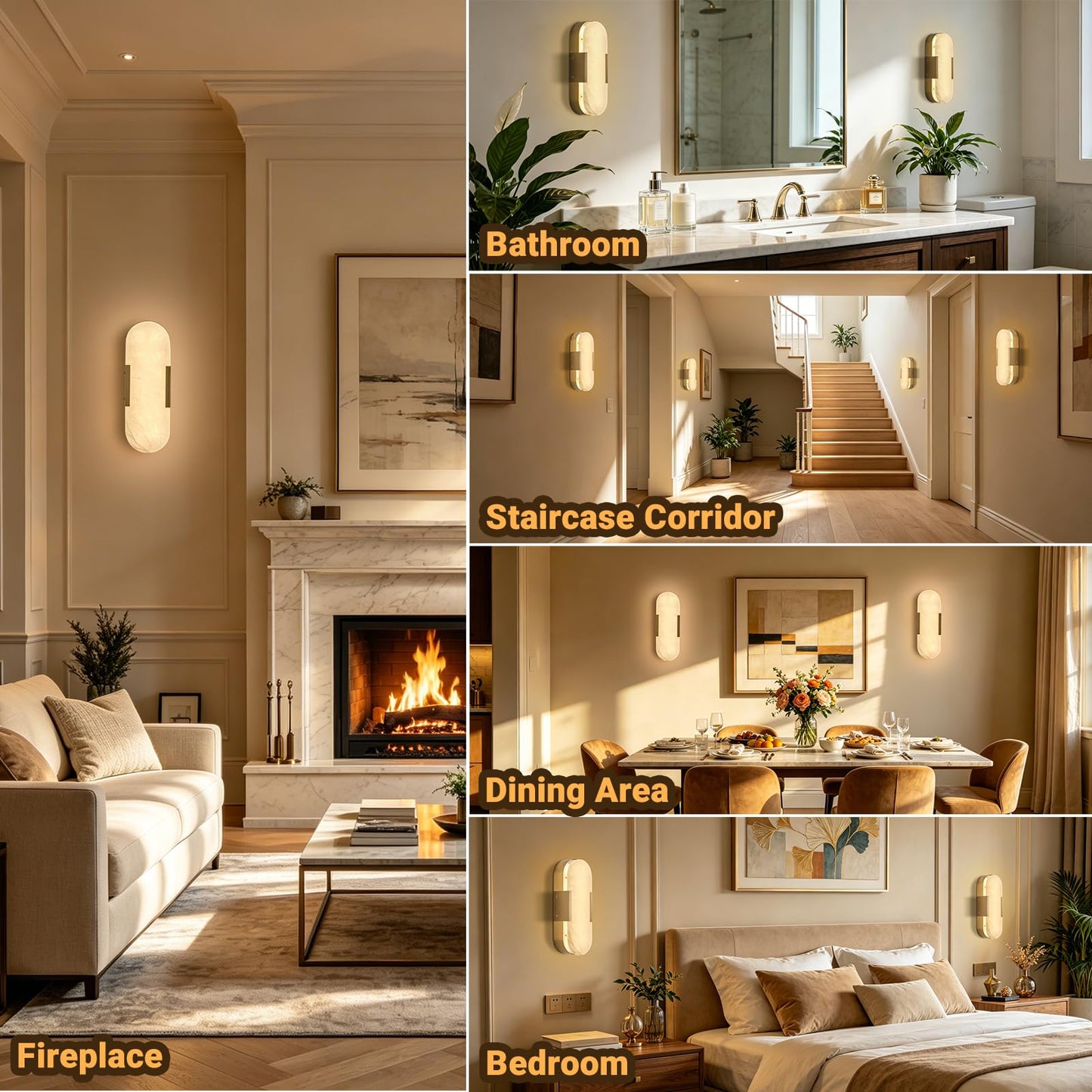 Golbasdena Alabaster Wall Sconces Set of Two, Natural Marble Gold Wall Lamp