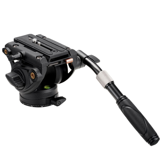 Cayer K6 Fluid Head, Metal Camera Tripod Head with Adjustable Pan Handle, Heavy Duty Video Tripod Pan Tilt Head for Video Cameras, DSLR Cameras