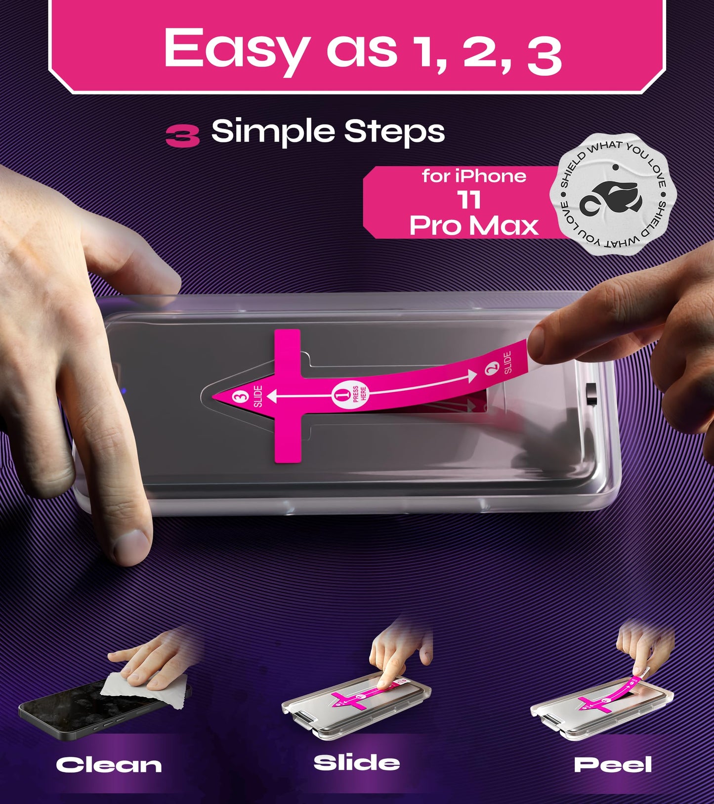 Defenslim Screen Protector for iPhone 11 Pro Max (2Pack), Easy Auto-Align Install Kit, 6.5" Tempered Glass, 9H Hardness, Ultra HD Clear, Case