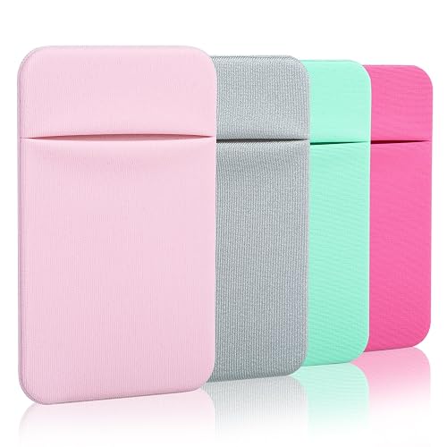 Costyle 4 Pack Slim Cell Phone Card Holder for Back of Phone, Stretchy Lycra Stick on Credit Card Wallet Pocket ID Case Pouch Self Adhesive Sticker