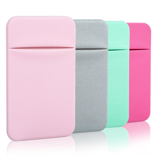 Costyle 4 Pack Slim Cell Phone Card Holder for Back of Phone, Stretchy Lycra Stick on Credit Card Wallet Pocket ID Case Pouch Self Adhesive Sticker