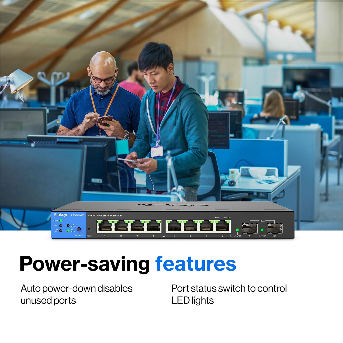 Linksys LGS310MPC 8 Port Gigabit Network PoE+ Switch @ 110W with 2 Uplink Gigabit SFP Slots - Advanced Security, QoS, Static Routing, VLAN, IGMP
