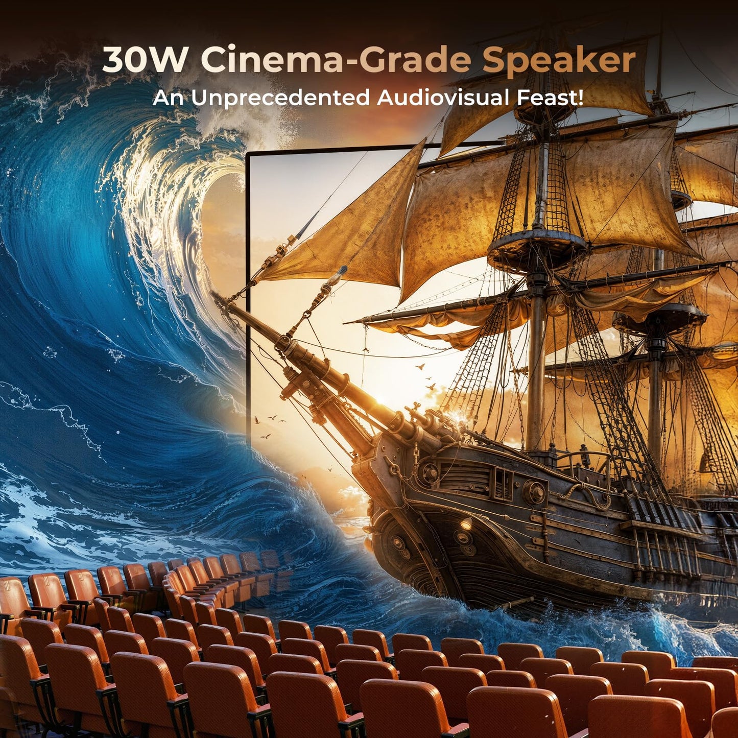 [Officially-Licensed APP & 1200 ANSI] Smart Projector with WiFi and Bluetooth, 30W Speakers, 4K Supported, Auto Focus & Keystone, Portable Native