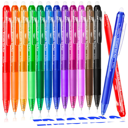 sunacme Erasable Gel Pens, Retractable Erasable Gel Pen Clicker Fine Point 0.7 mm, Smooth Ink for Completing Sudoku and Crossword Puzzles(8 Black/4