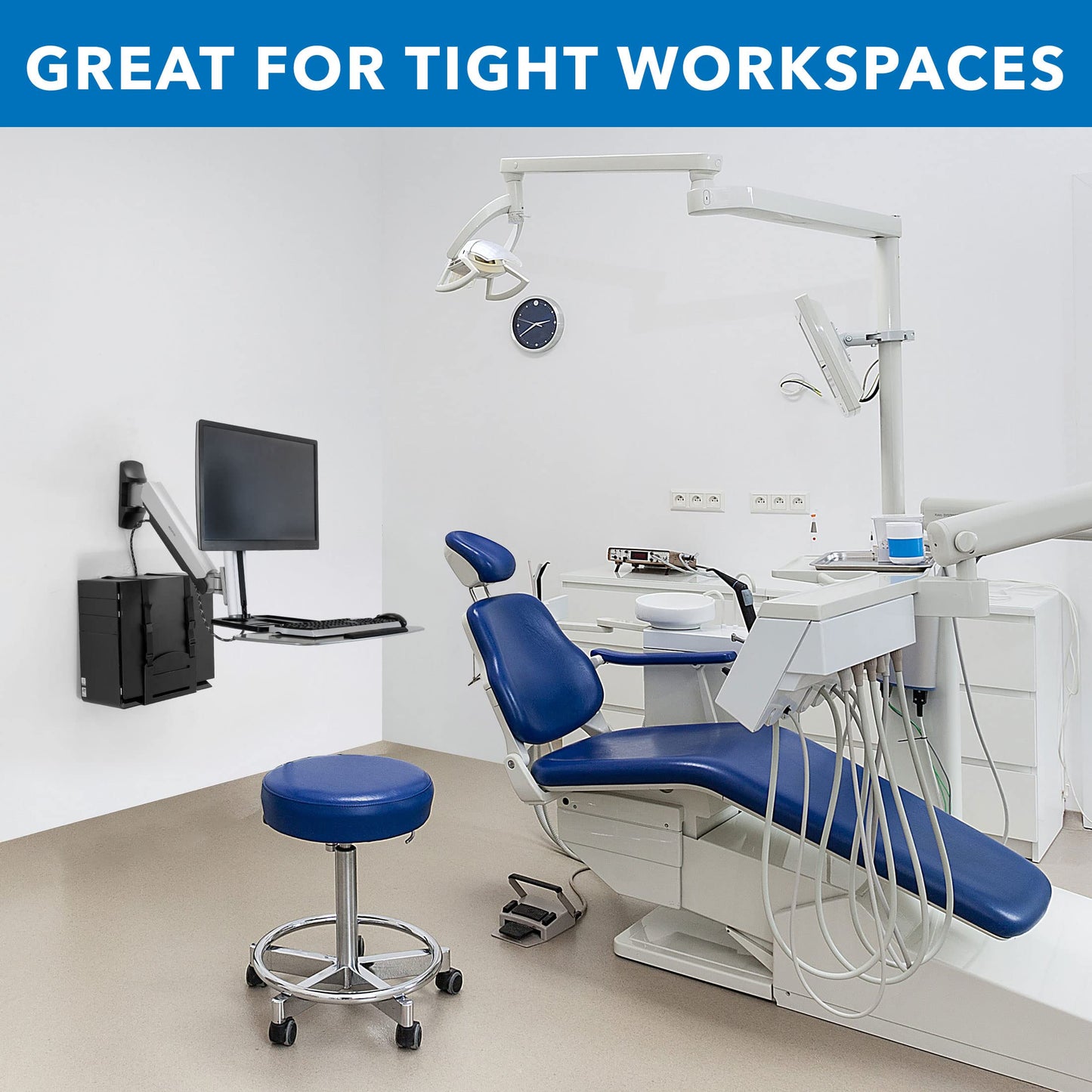 Mount-It! Wall Mounted Sit-Stand Single Monitor Workstation with Gas Spring Arm, Keyboard Tray & CPU Holder, 19.9” Height Adjustment, 41” Extension