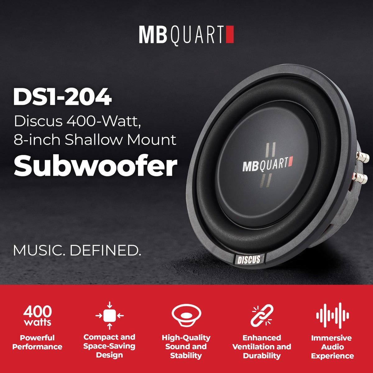 MB Quart Discus 8 Inch 400W Shallow Mount 4 Ohm DVC Car Subwoofer