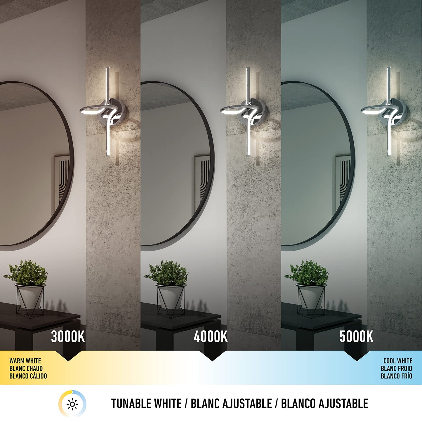 artika Swirl 14.5W LED Sconce Light Chrome - Ideal for Bathroom, Living Room, Bedroom, Hallway - 850 Lumens, Tunable White Technology 3000-4000-5000