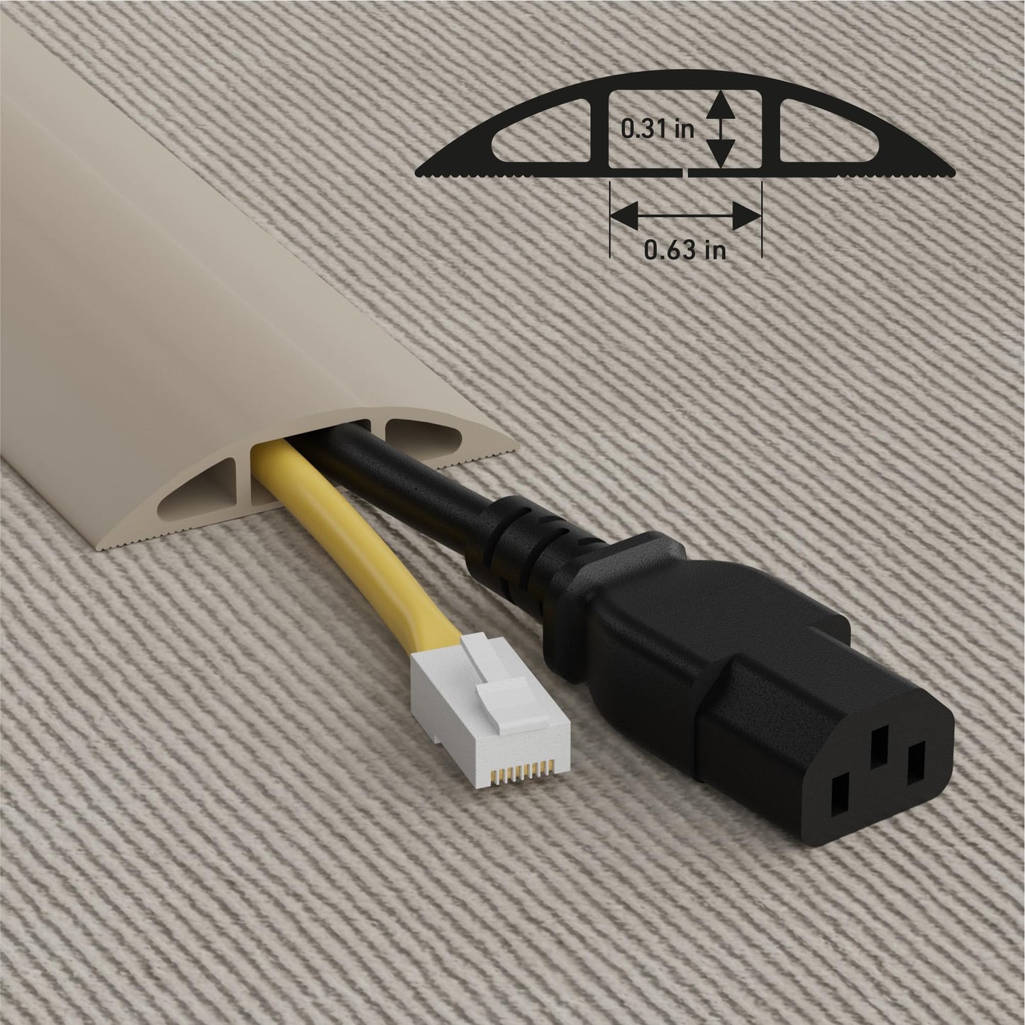 D-Line 6ft Floor Cord Cover, Cable Protector, Hide Extension Cords, Protect Cords, Prevent Cable Trips, Heavy Duty Cord Hider - Cable Cavity = 0.63"