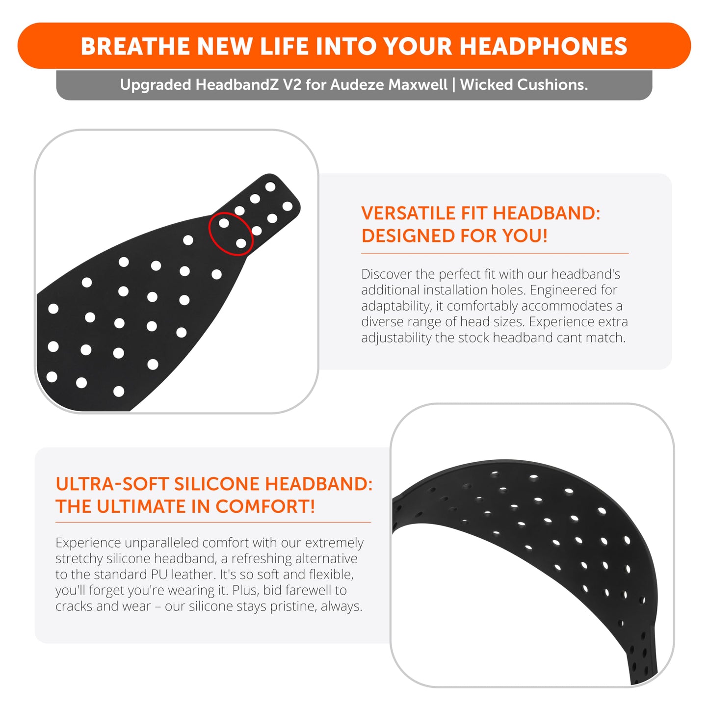 WC HeadbandZ XL | Maxwell - Extra Wide Silicone Headband Compatible with Audeze Maxwell 2 & Maxwell 1, Made by Wicked Cushions | Wider
