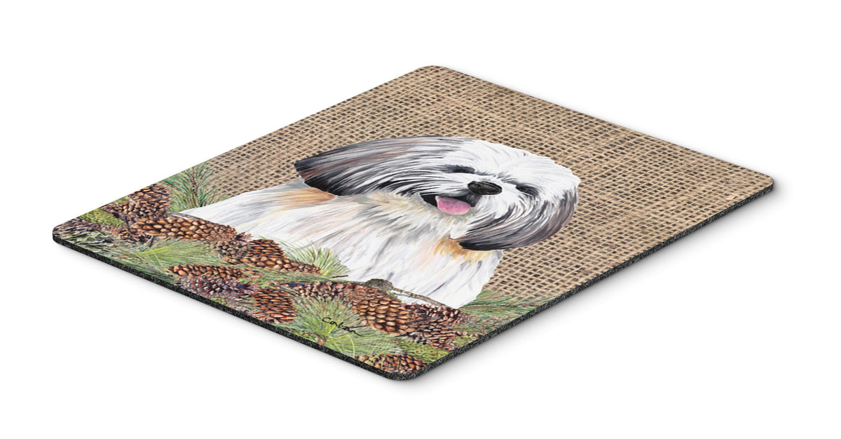 Caroline's Treasures SC9040MP Shih Tzu Faux Burlap and Pine Cones Mouse Pad, Hot Pad or Trivet for Home Office Gaming Working Computers Laptop Mouse