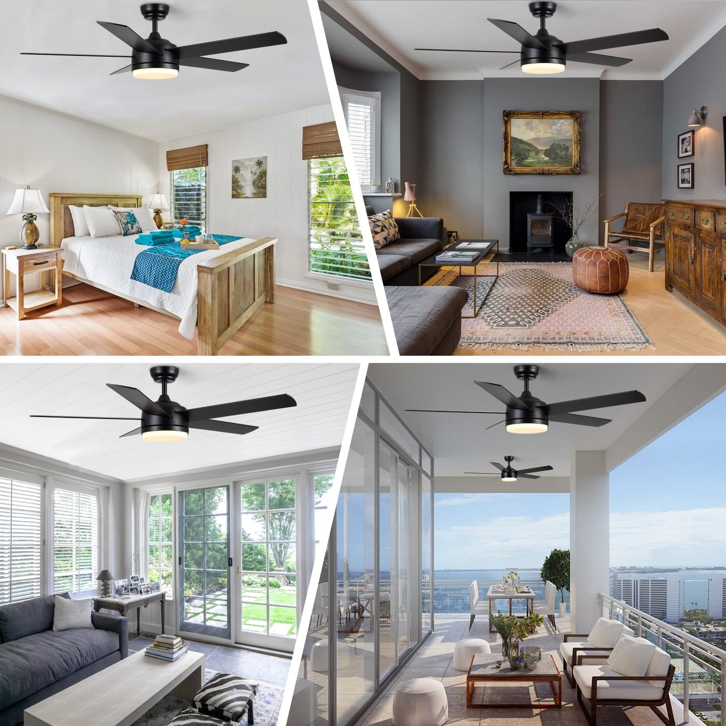 YUHAO 52 Inch Black Ceiling Fan with Light and Remote Control.Noiseless,Dimmable,3CCT,6 Speeds Reversible, DC Ceiling Fans for Indoor or Covered