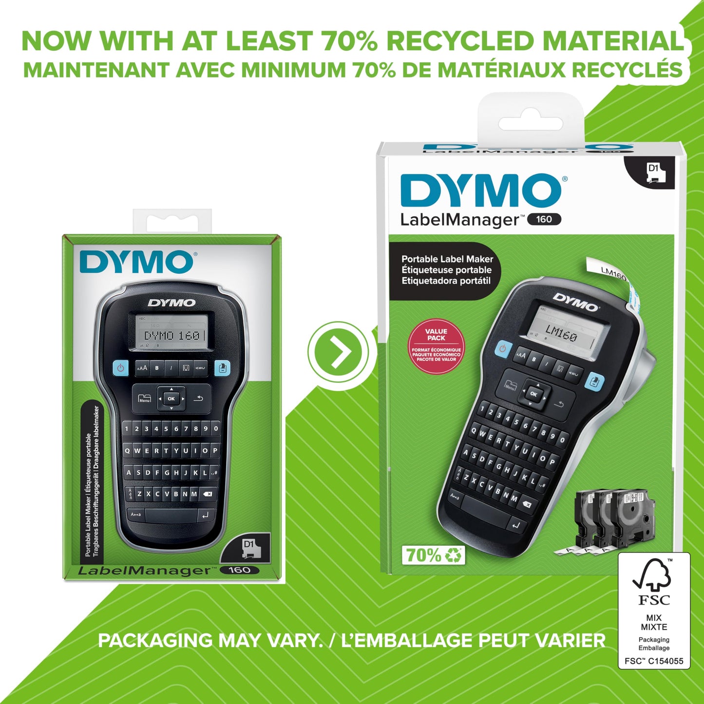 DYMO LabelManager 160 Portable Label Maker Bundle, Easy-to-Use, One-Touch Smart Keys, QWERTY Keyboard, Large Display, For Home & Office Organization