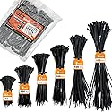 700 Pcs Cable Ties,6 Size 3.2/4/4.7/6/8/10 Inch Black Nylon Electrical Zip Ties,Zipties Assorted Sizes for Home Office,Gardening,Electronics,Cable