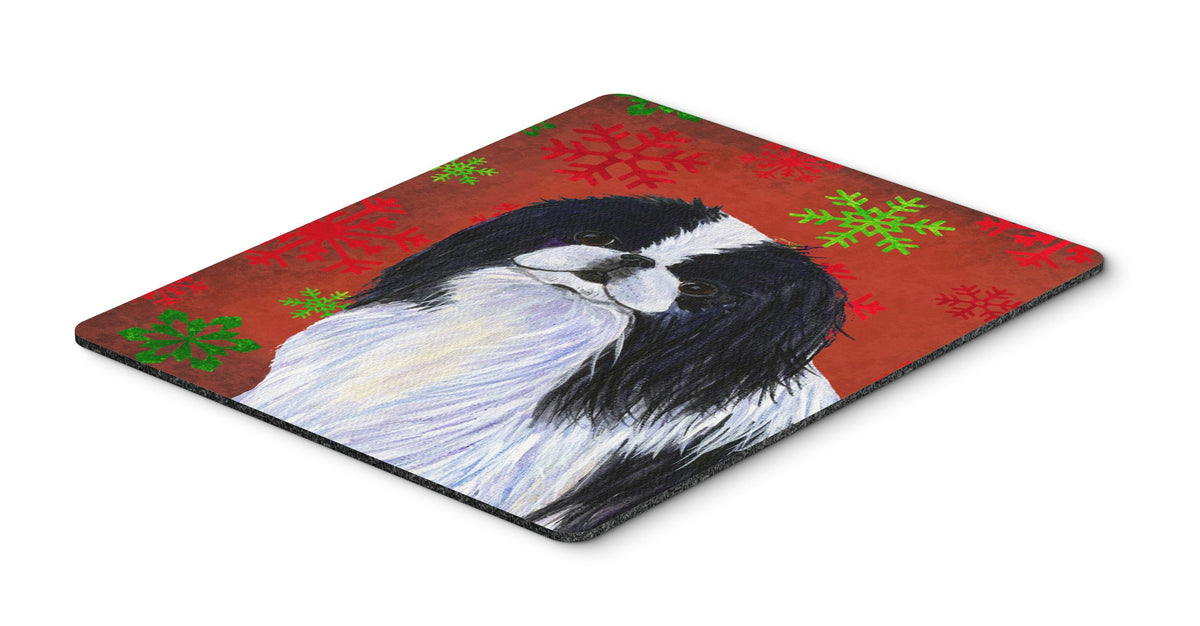 Caroline's Treasures SS4674MP Japanese Chin Red and Green Snowflakes Holiday Christmas Mouse Pad, Hot Pad or Trivet for Home Office Gaming Working